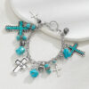 Wholesale Turquoise Antique Cross Bead Carving Silver Turquoise Vintage Style Irregular Fashion Bracelet