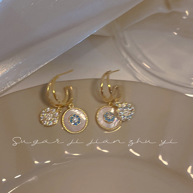 Wholesale 925 Sier Needle Round Ring Shell Alloy Earrings