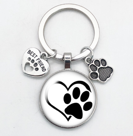 O1CN01Qmjtl51hoRS6jl5A3_2216197114324-0-cib Wholesale Love Cat Pet Footprints Dog Glass Convex Round Metal Keychains