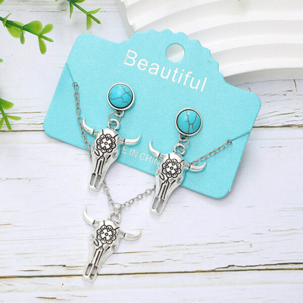 Wholesale Western Bull Head Skull Chain Alloy Earrings