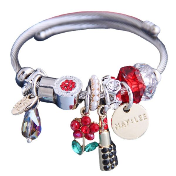 Wholesale Stainless Steel Wire Crystal Sunflower Lipstick Pearl Tassel Bracelet