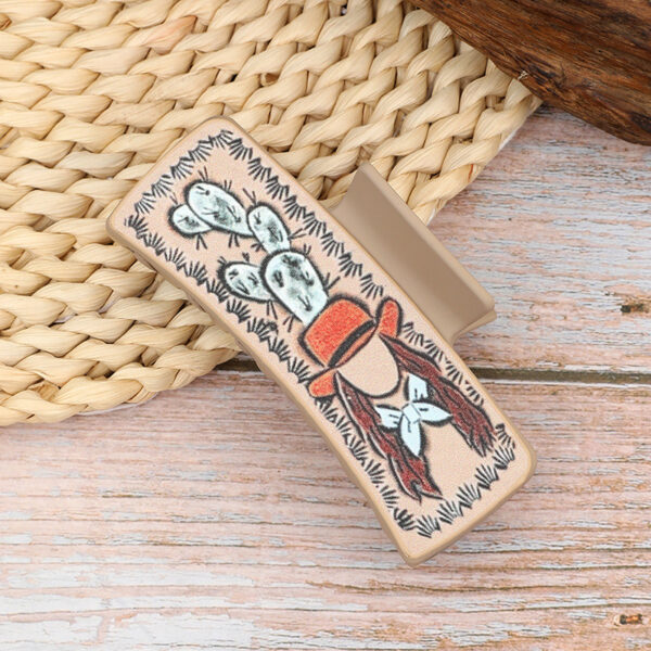Wholesale Western Style Cow Head Cactus Leather Hair Clip
