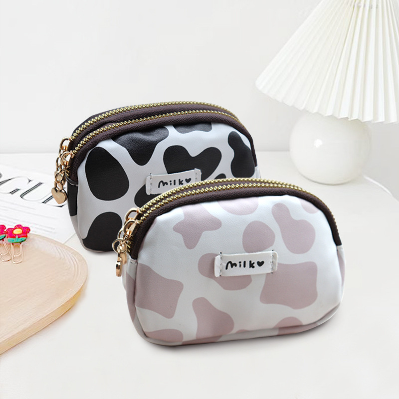 Wholesale Double Zipper Coin Purse Cute Cow Small Wallet