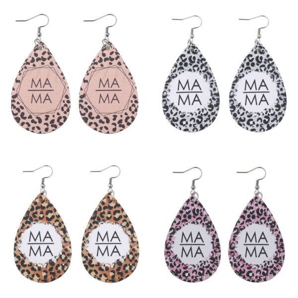 Wholesale Jewelry Mother's Day Leopard MAMA Letter PU Leather Earrings
