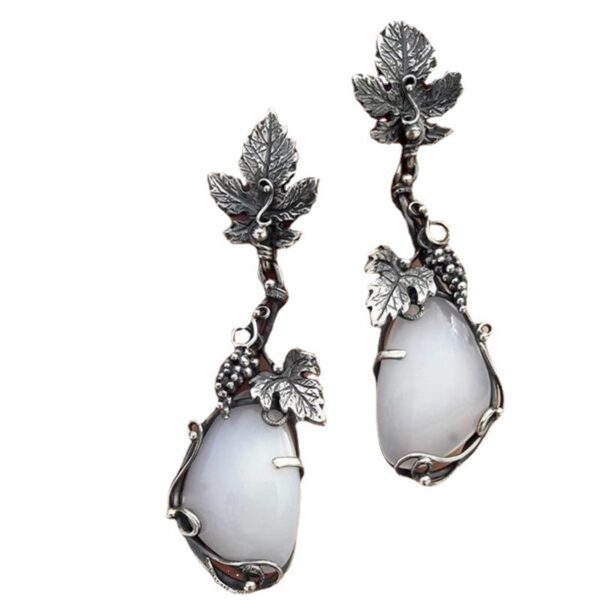 Wholesale Metal Grapevine Leaf Inlaid Drop Shaped Opal Alloy Earrings