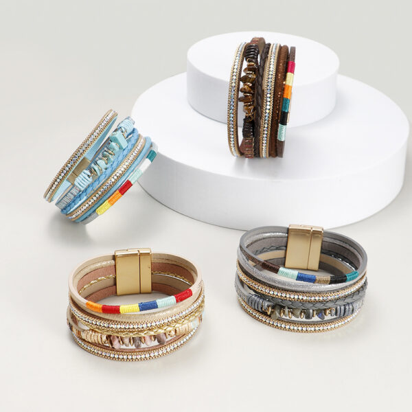 Wholesale Turquoise Bohemian Colorful Rope Woven Multilayer Leather Bracelets