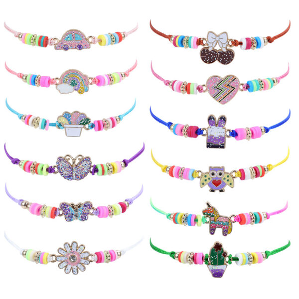 O1CN01QxWh5e2638q7dJNgc_2203446167605-0-cib Wholesale Alloy Butterfly Rainbow Flower Shape Polymer Clay Children's Bracelet Necklace