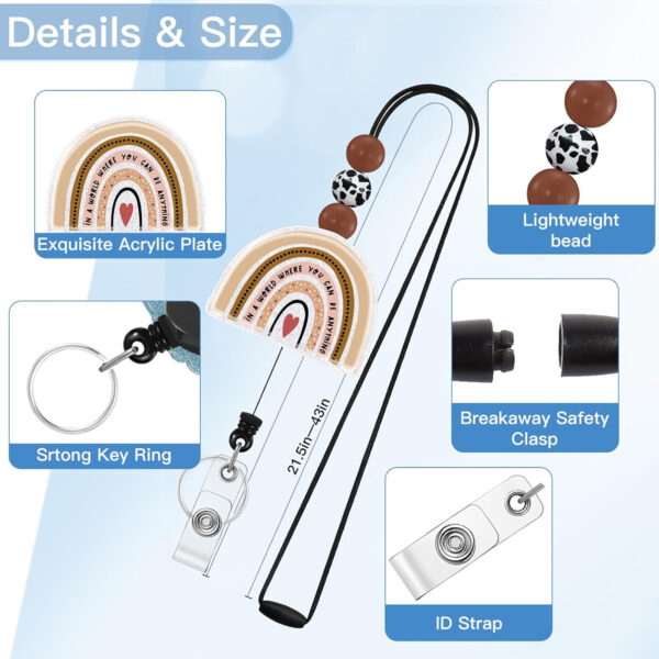 Wholesale Rainbow Leopard Beaded Acrylic Emblem Scroll Retractable Keychain