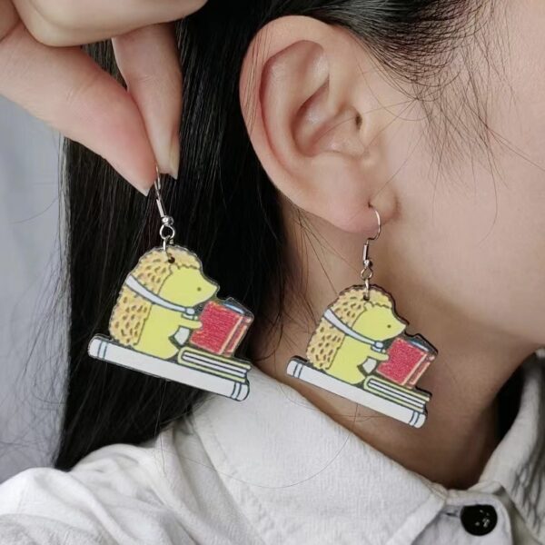 Wholesale Teacher's Day Wood Printing Pencil Book Ear Studs