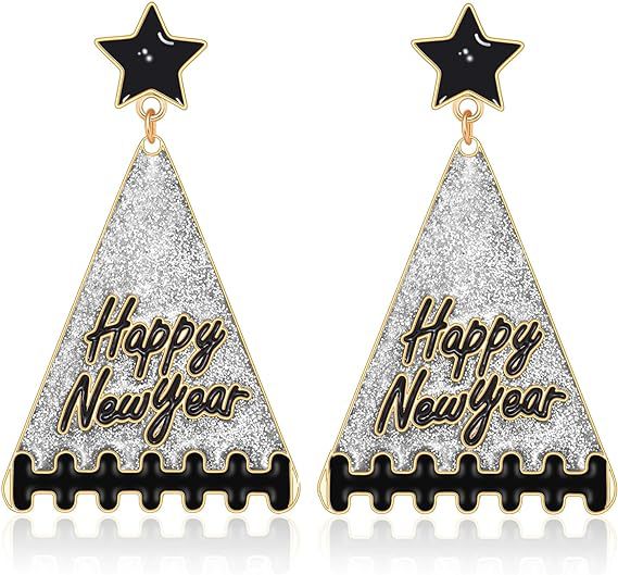 O1CN01QyedQW1YkvtB85zaT_2216150023098-0-cib Wholesale Creative Triangle Alloy Happy New Year Christmas Eve Party Earrings