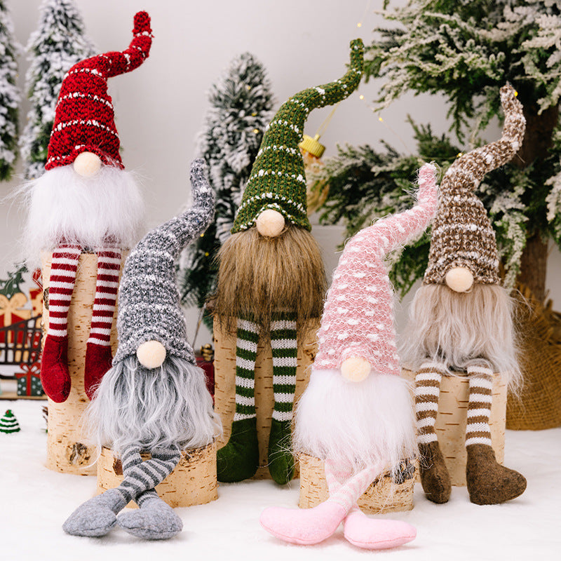 Wholesale lyester Christmas Striped Knitted Hat Rudolph Hanging Leg Doll Ornament