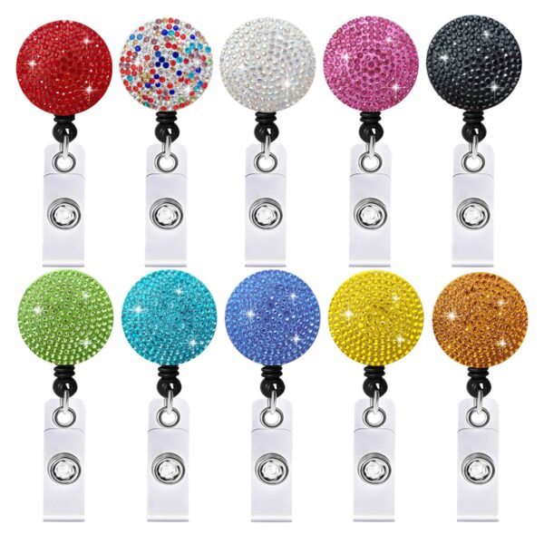 Wholesale Circular Colored Rhinestone Easy To Pull ABS Rotatable Telescopic Keychain