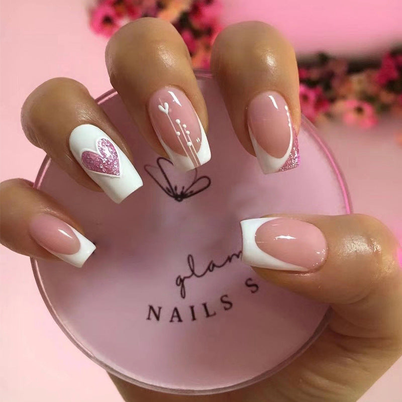 Wholesale Mid-length Valentine's Day White Edge Love Glitter Nail Art Glue
