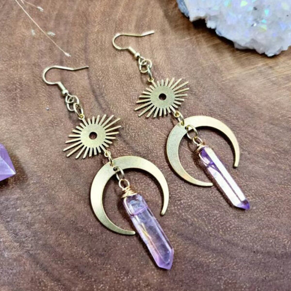 Wholesale Sun Moon Natural Crystal Alloy Earrings