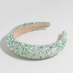 Pearl and rhinestone green 3.5cm wide headband