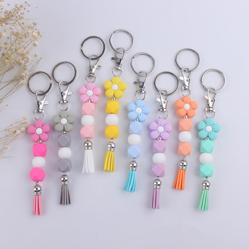 Wholesale Silicone Cartoon Flower Beaded Keychain