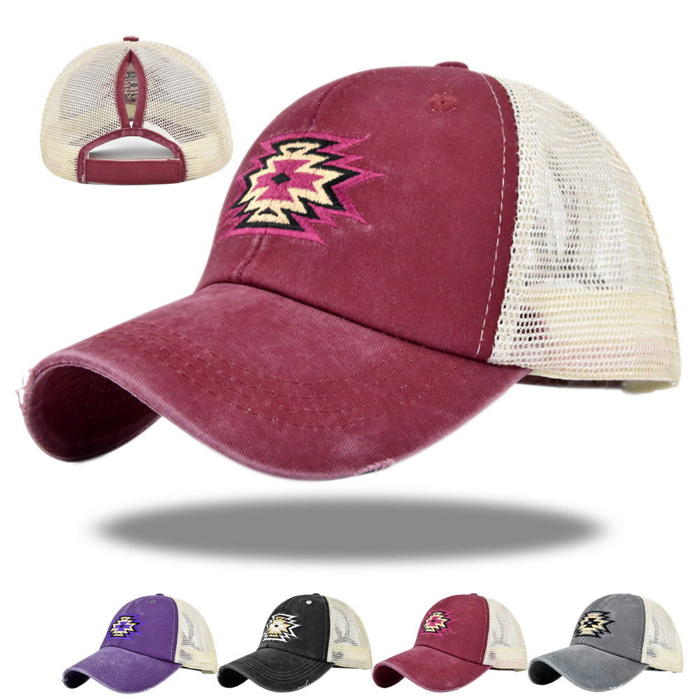 Wholesale Cotton nytail Hole Embroidery Baseball Cap