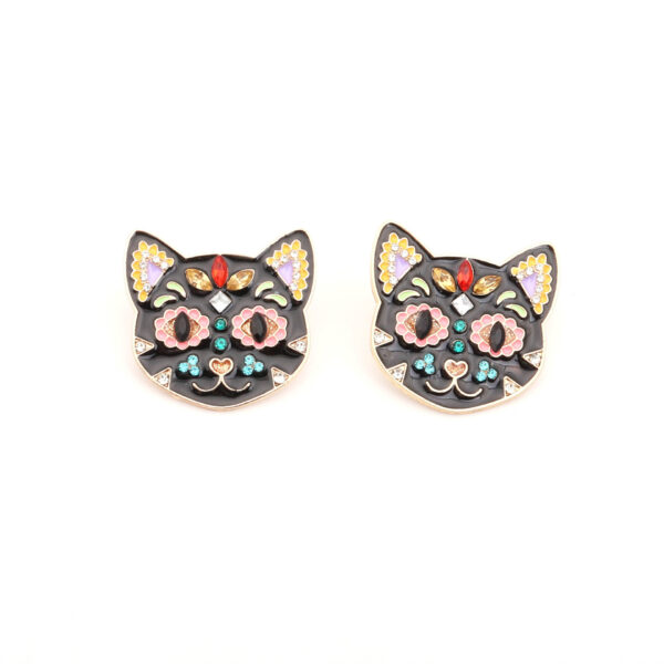 Wholesale Exaggerated Oil-drop Color Black Cat Inlaid with Rhinestone Alloy Earrings