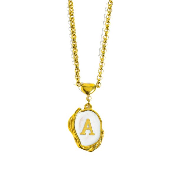 Wholesale 26 Letters Oil Dripping Three-dimensional 18K Gold Plated Stainless Steel Necklace
