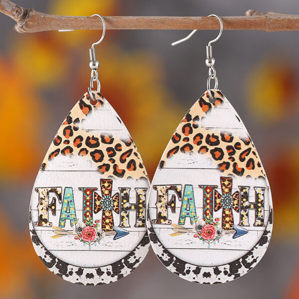 O1CN01RHFOLh1ZzPzU64Wl9_2214986983265-0-cib Wholesale Western Denim FAITH Leopard Print Turquoise Cross Double Sided Print PU Leather Drop Earrings