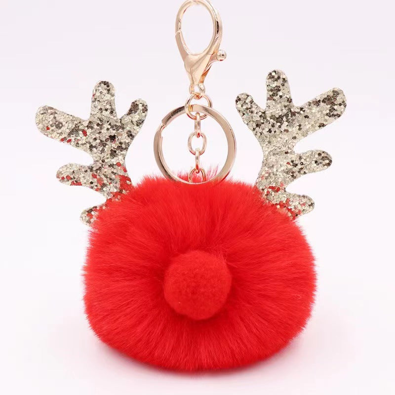 Wholesale Christmas Antler Plush Ball Keychain