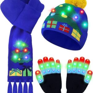 Blue Christmas Tree Hat Scarf Set