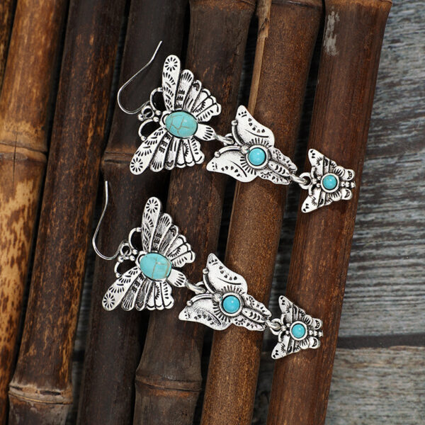 Wholesale Butterfly Stitching Alloy Turquoise Bohemian Earrings