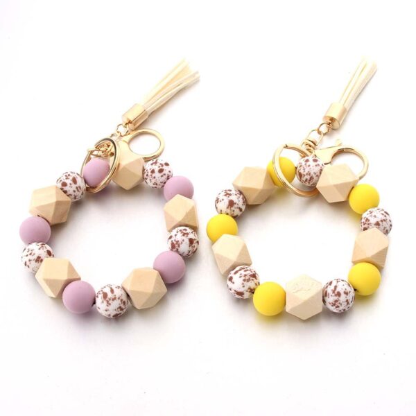 Wholesale Leopard Print Silicone Beaded Wrist Keychain