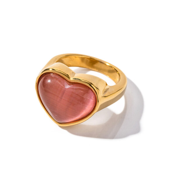 Wholesale 18K Gold Heart Shaped Pink Cat's Eye Stainless Steel Ring