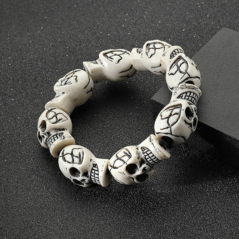 Wholesale Beaded Punk Resin Skull Bracelet