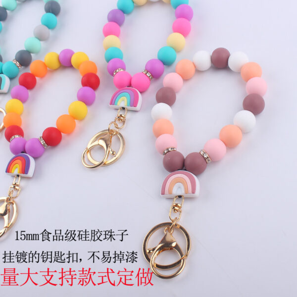 Wholesale Rainbow Silicone Beaded Wrist Keychain