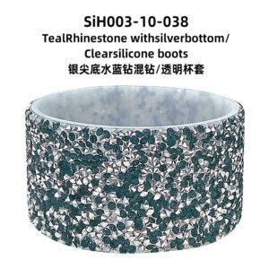 Silver pointed bottom aqua blue diamond mixed diamond/transparent cup cover