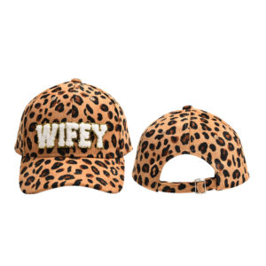 Brown leopard print-WIFEY corduroy baseball cap / Adjustable