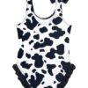 Wholesale Baby Girls Ruffles Dairy Cow Black and White Printed Bow One Piece Swimwear