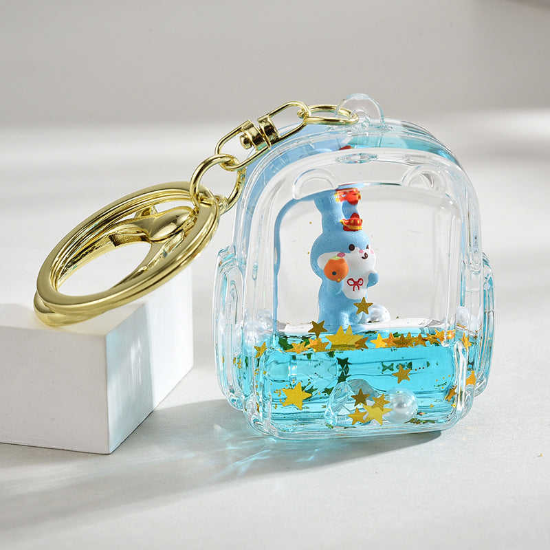 Wholesale Mini School Bag Cute Bunny Into Oil Quicksand Acrylic Keychains