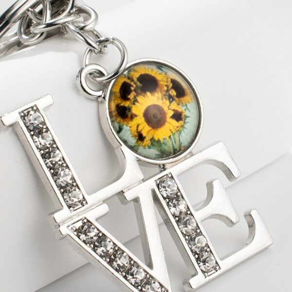 Wholesale Mother's Day Sunflower Time Gemstone Diamond Pendant Metal Keychain