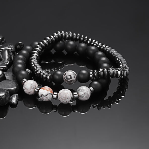 Wholesale Black Gallstone Frosted Stone Combination Beads Set of Two Men's Bracelet