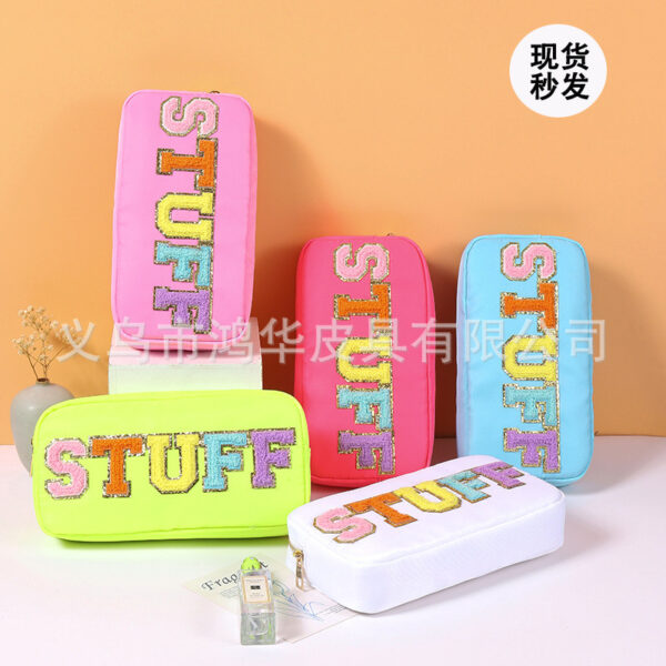 Wholesale Waterproof Embroidered Letters Nylon Cosmetic Bag