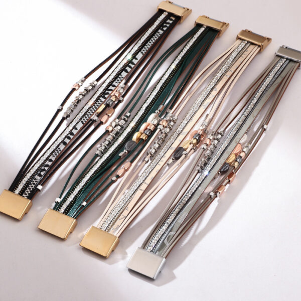 Wholesale Bohemian Leather Braided Tree Leaf Magnetic Clasp Bracelet