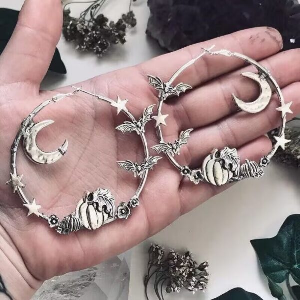 Wholesale Gothic Star Moon Pumpkin Bat Large Hoop Alloy Earrings