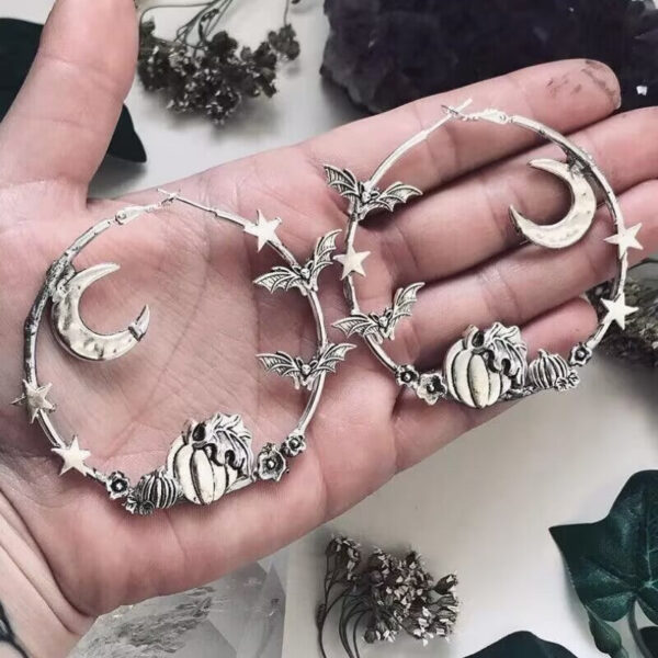 Wholesale Gothic Star Moon Pumpkin Bat Large Hoop Alloy Earrings