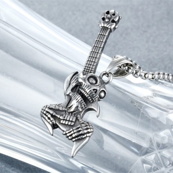 O1CN01RnfSMi21yKOX9Dt9O_2595027053-0-cib Wholesale Stainless Steel Skull Rock Guitar Pendant Necklace