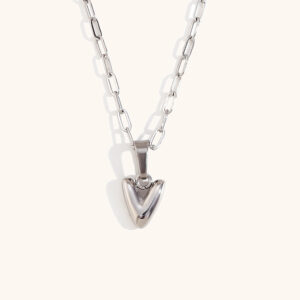 Mini bubble letter paper clip chain necklace-Silver-V