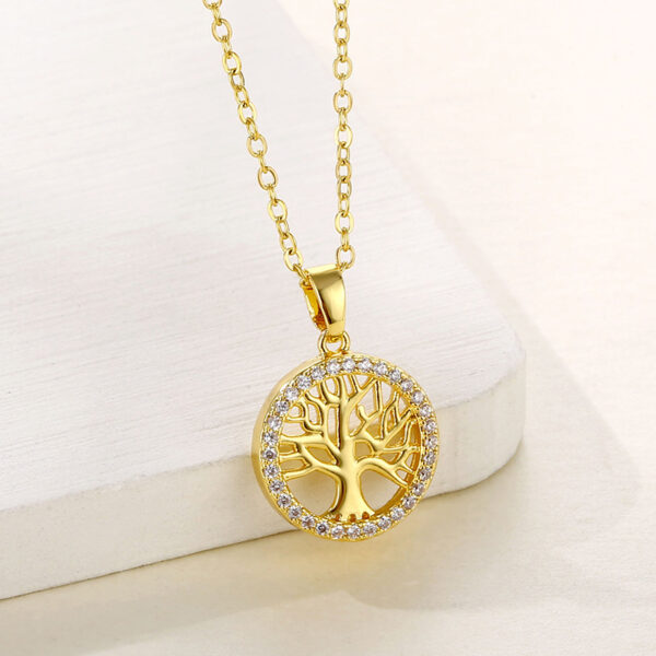 Wholesale Stainless Steel Round Hollow Tree of Life Pendant Necklace