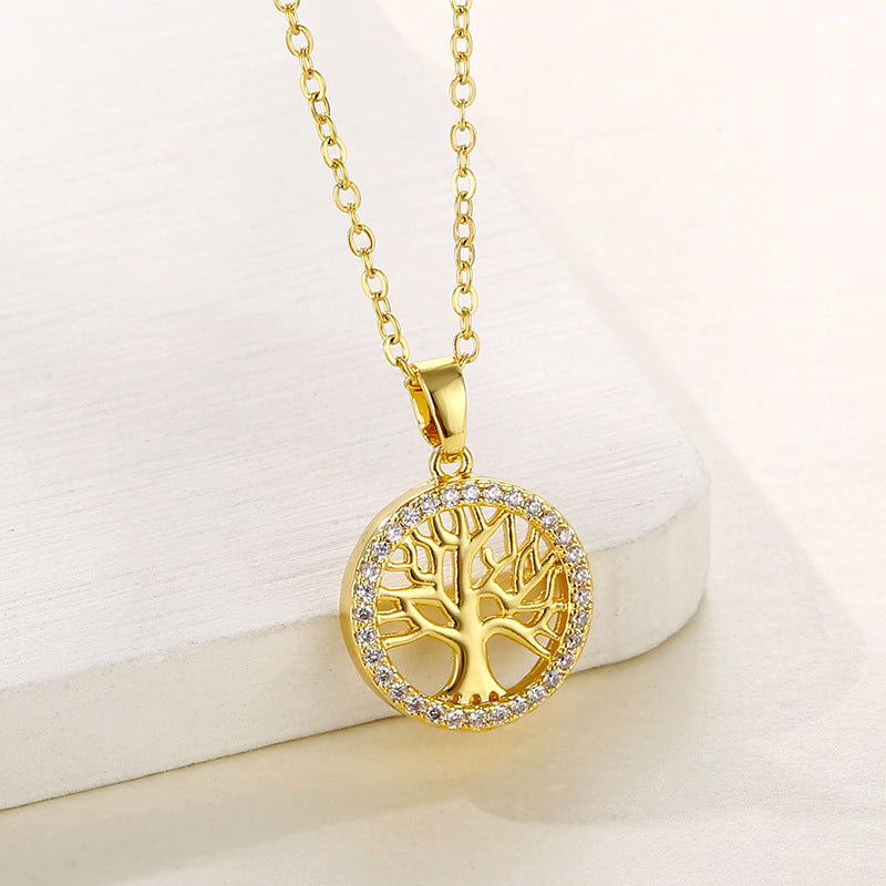 Wholesale Stainless Steel Round Hollow Tree of Life Pendant Necklace