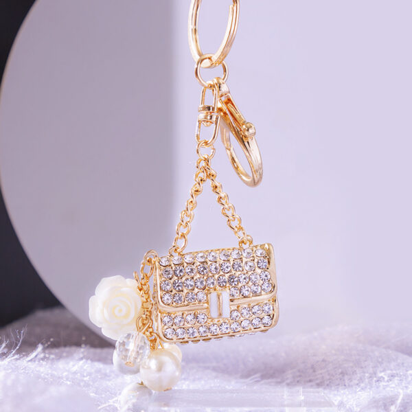 Wholesale Pearl Small Satchel Bag Diamond Zinc Alloy Keychains
