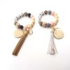 Wholesale Silicone Wooden Beads Leather Tassel MAMA Wrist Keychain
