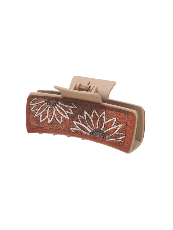 Wholesale leather hair clip with sunflower pattern claw clip shark clip