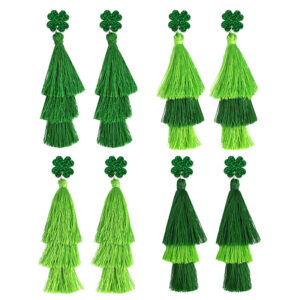 O1CN01RucETV1v6O7jTsXAg__2208452356123-0-cib Wholesale St. Patrick's Green Festive Atmosphere Multi-layered Tassel Four-leaf Clover Earrings