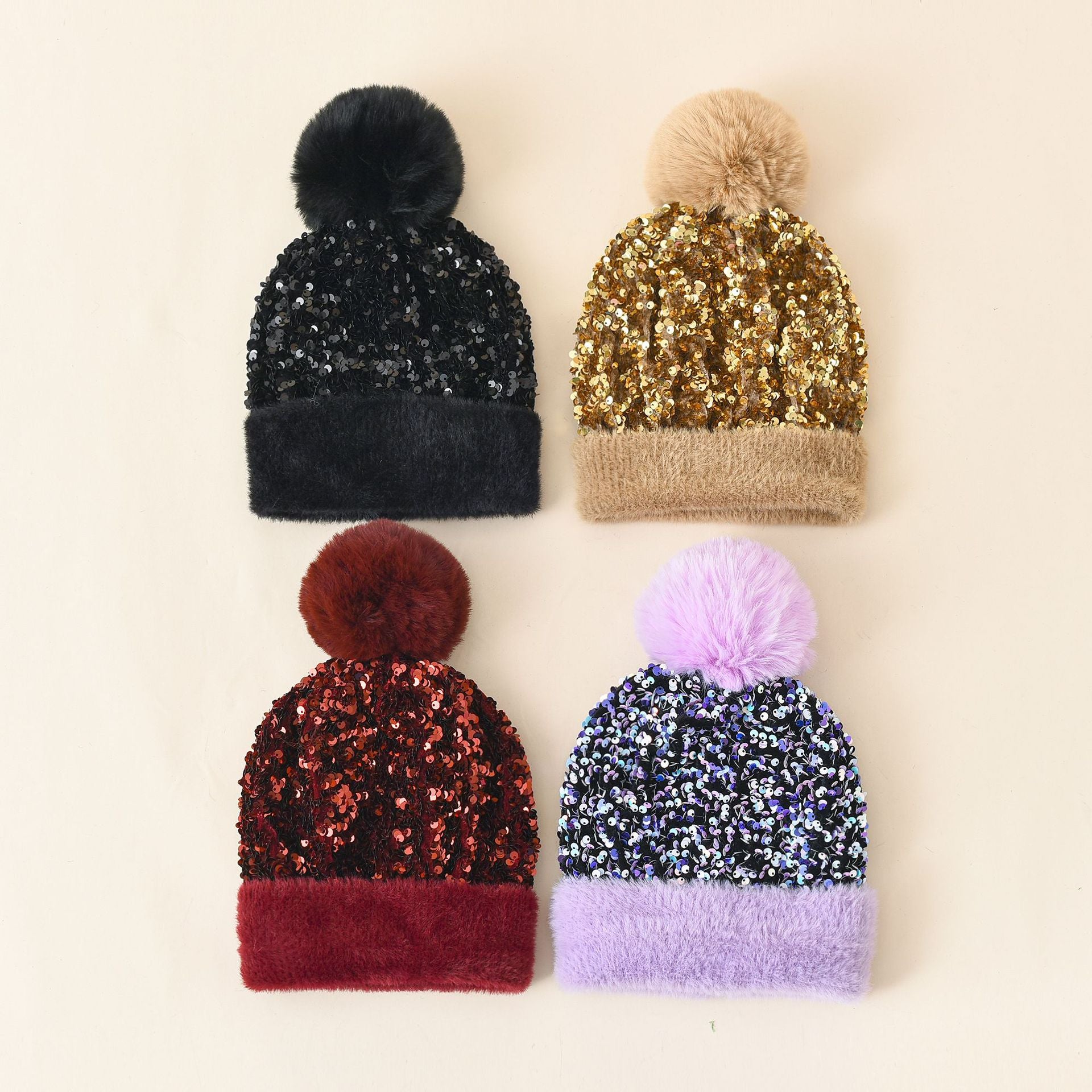 Wholesale Autumn/Winter Sequined m Knitted Wool Hat
